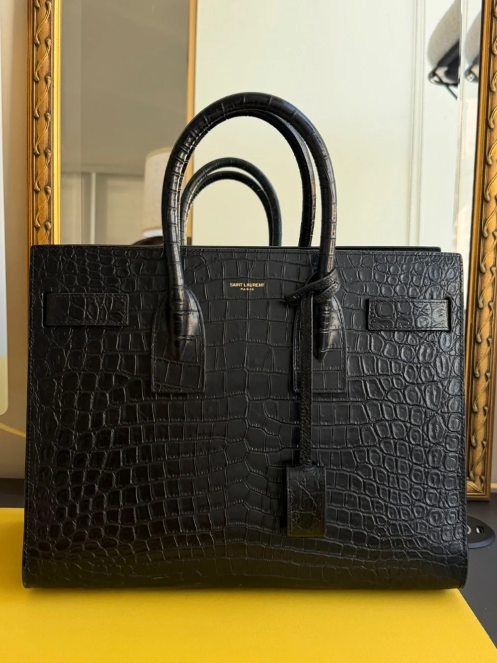 YSL BAG SAC DE JOUR CROCODILE LEATHER SMALL BLACK yves saint laurent